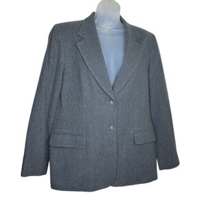 Pendleton Vintage Women's Virgin Wool Gray Two Button Notch Blazer 14‎ Academia